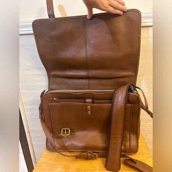 Hidesign Leather Men's Brown Briefcase Laptop Crossbody Travel Business Satchel - Picture 3 of 16